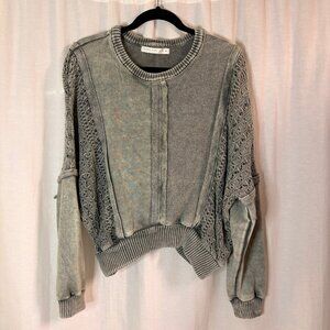 Altar’d State Pale Green Crochet Patchwork Knit Sweater XS